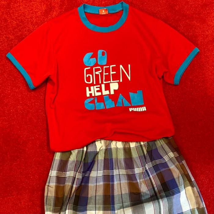 used PUMA リンガーTシャツ kids160 赤×ターコイズブルー | Vintage.City 빈티지숍, 빈티지 코디 정보