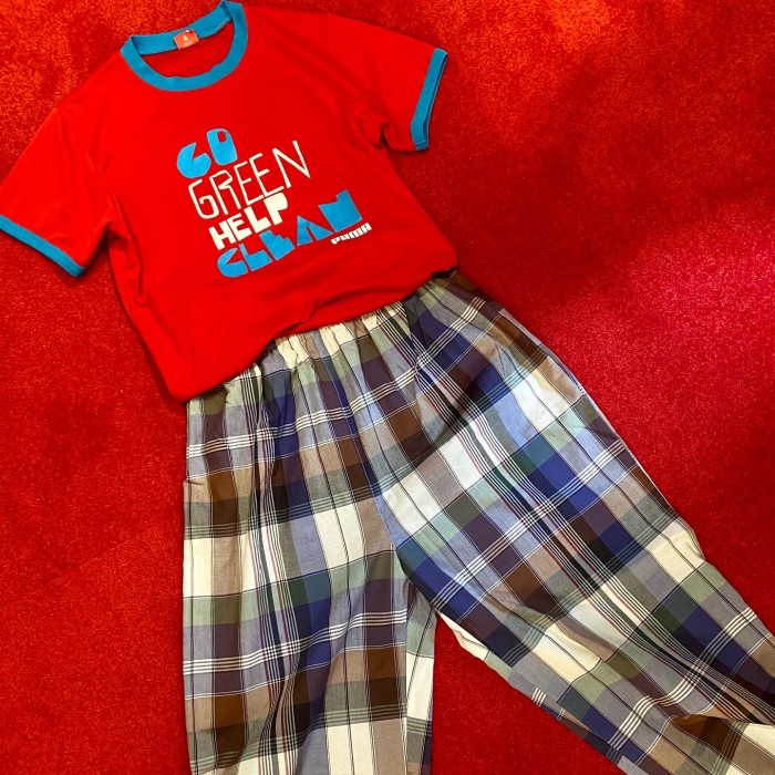 used PUMA リンガーTシャツ kids160 赤×ターコイズブルー | Vintage.City 古着屋、古着コーデ情報を発信