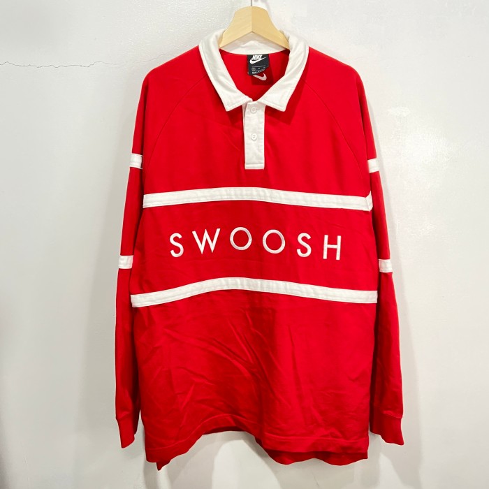 『送料無料』NIKE ナイキ　ラガーシャツ　ビッグロゴ　SWOOSH XL 赤 | Vintage.City 古着屋、古着コーデ情報を発信