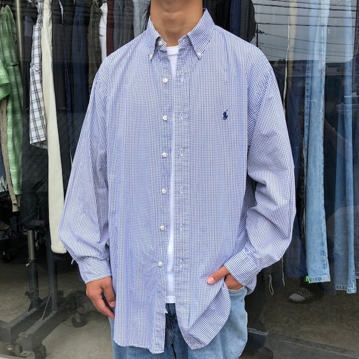 ラルフローレン BDギンガムチェックシャツ 紺系 長袖  3213