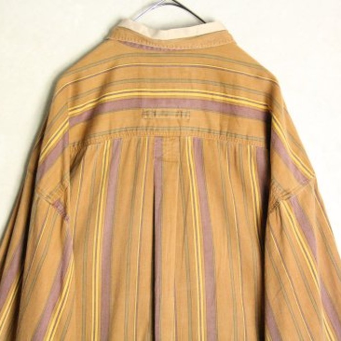 "camel" brown base stripe big shirt | Vintage.City 古着屋、古着コーデ情報を発信