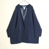 beautiful navy no collar drape jacket | Vintage.City 빈티지숍, 빈티지 코디 정보
