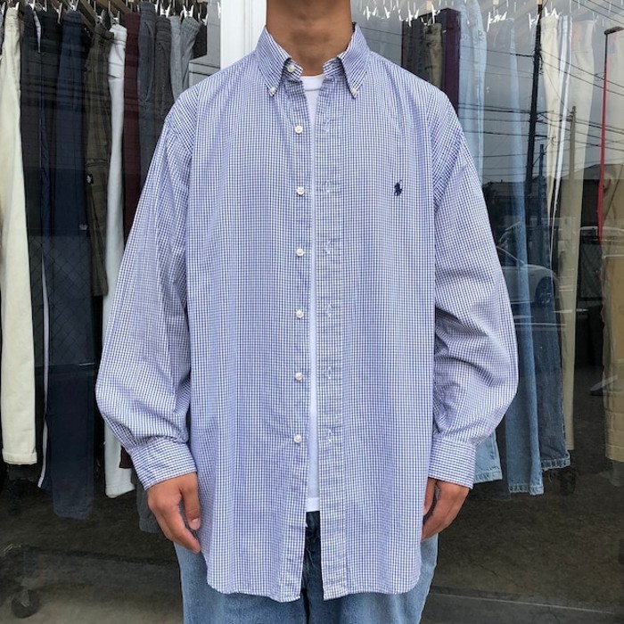 90s ラルフローレン ギンガムチェック BDシャツ 長袖 刺繍ロゴ 16 