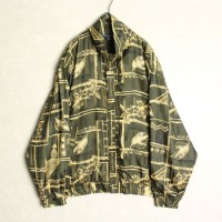 leaf pattern khaki green silk jacket | Vintage.City 古着屋、古着コーデ情報を発信