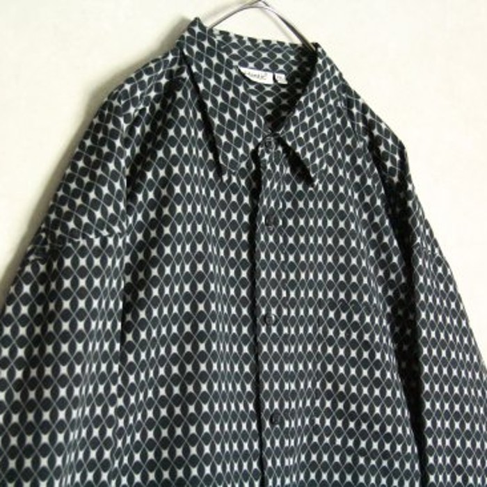 flash check black wide drape shirt | Vintage.City 빈티지숍, 빈티지 코디 정보