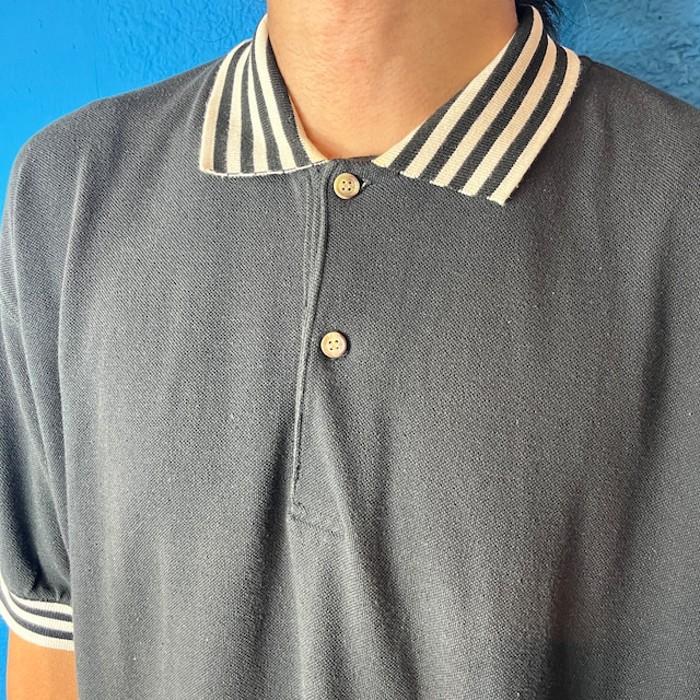 90s Striped Collar Black Polo Shirt | Vintage.City ヴィンテージ 古着