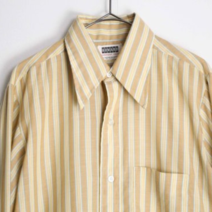 70's yellow beige stripe dress shirt | Vintage.City 빈티지숍, 빈티지 코디 정보