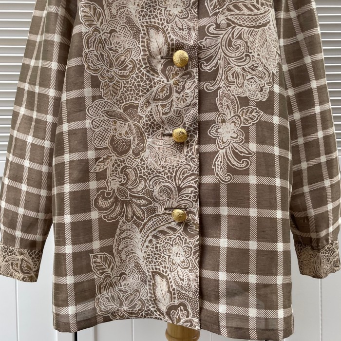 plaid × floral big bowtie blouse | Vintage.City ヴィンテージ 古着
