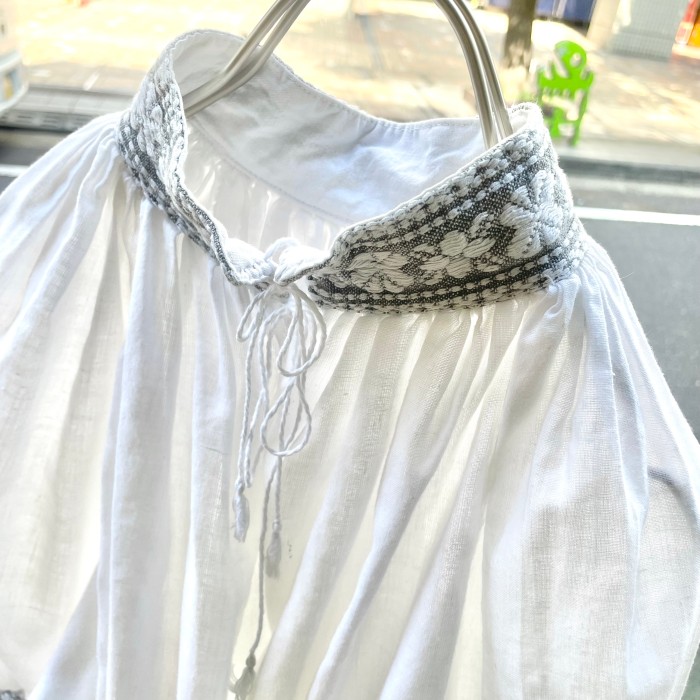 White grey cotton tunic blouse | Vintage.City ヴィンテージ 古着