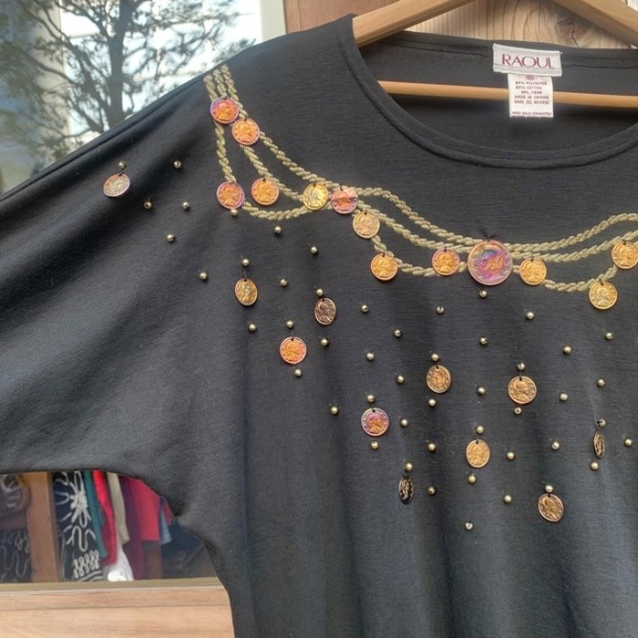 Black gold coin dolman tops | Vintage.City ヴィンテージ 古着