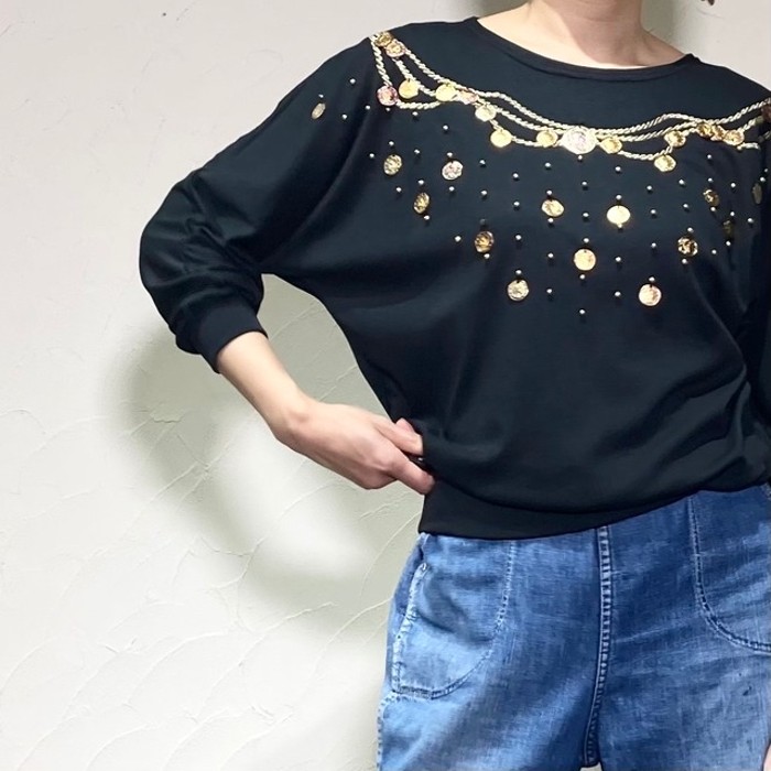 Black gold coin dolman tops | Vintage.City ヴィンテージ 古着
