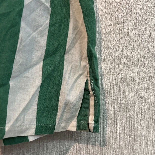 ビンテージ 60s 70s USA製 半袖シャツ XL 緑 白 ストライプ 開襟 