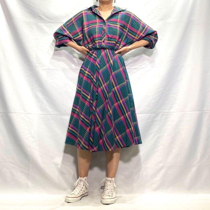 Made in USA green plaid shirt onepiece | Vintage.City ヴィンテージ 古着