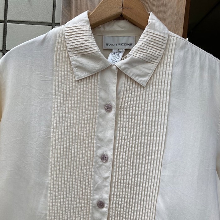 Ivory silk pleats design shirt blouse | Vintage.City ヴィンテージ 古着