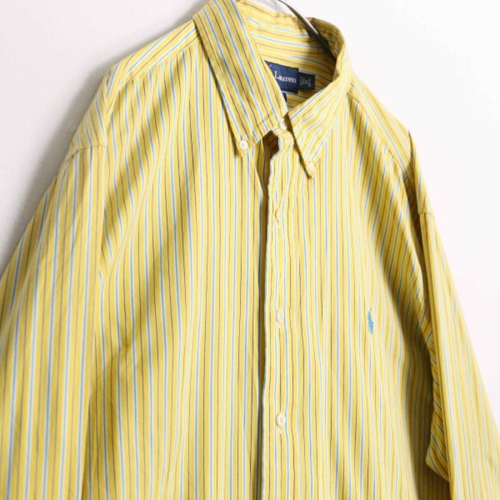 "POLO" light yellow blue stripe shirt | Vintage.City ヴィンテージ 古着