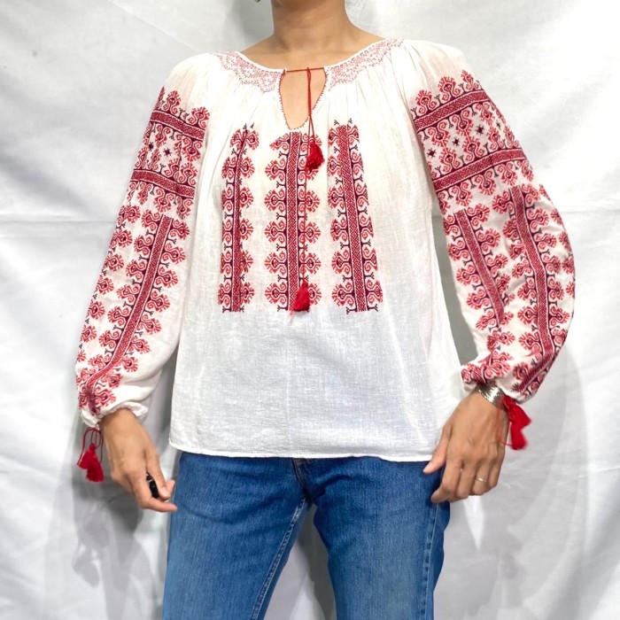 Rumania white × red embroidery tunic | Vintage.City ヴィンテージ 古着