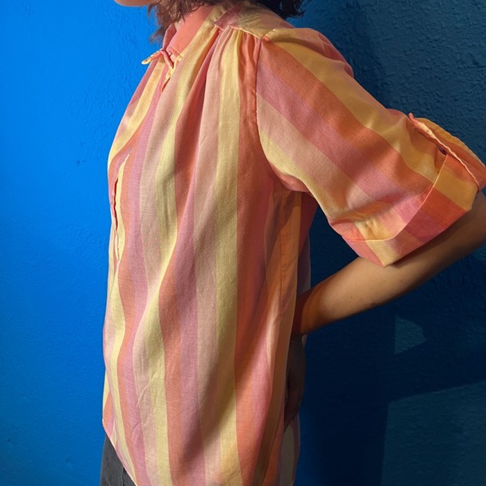 70s Pink Striped Pullover Shirt | Vintage.City ヴィンテージ 古着