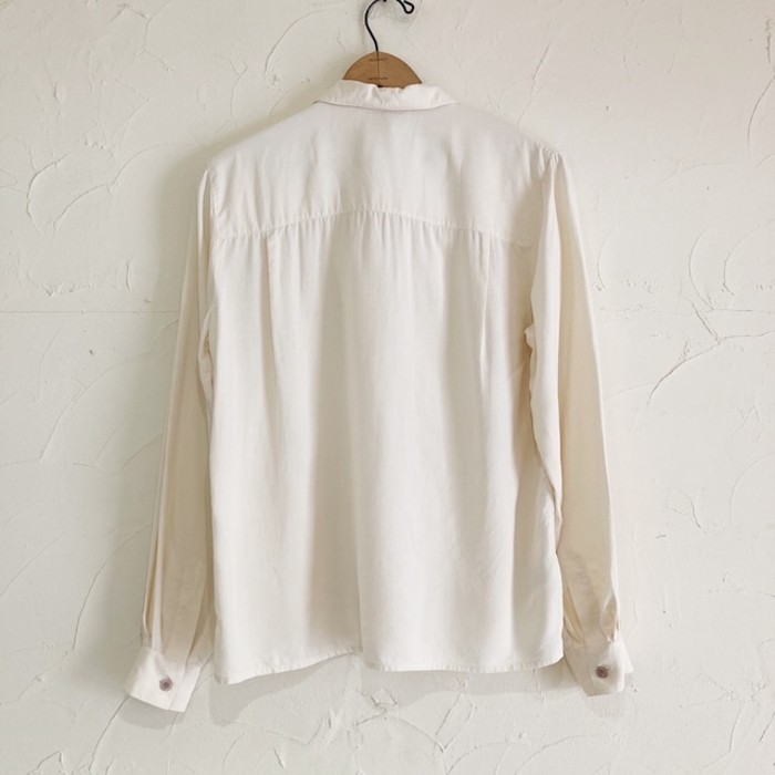 Ivory silk pleats design shirt blouse | Vintage.City ヴィンテージ 古着