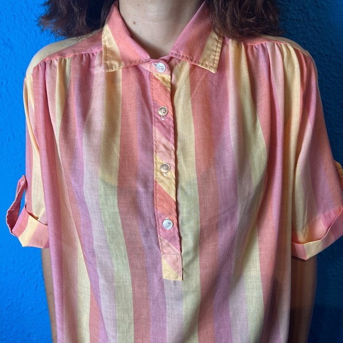 70s Pink Striped Pullover Shirt | Vintage.City ヴィンテージ 古着
