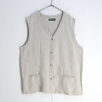 Linen beige button design vest. | Vintage.City ヴィンテージ 古着
