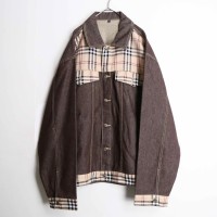 check switching brown denim jacket | Vintage.City ヴィンテージ 古着