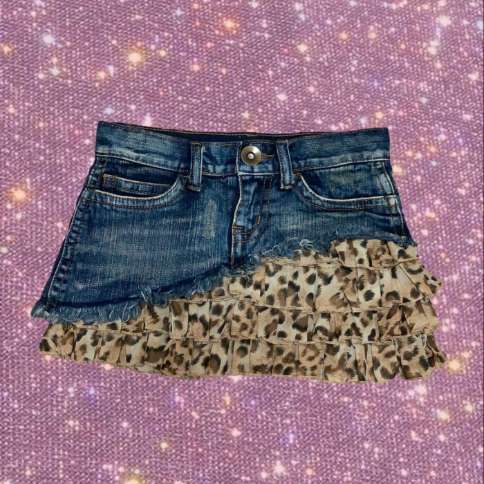 Y2K Denim× Tiered frills Leopard skirts | Vintage.City 빈티지숍, 빈티지 코디 정보