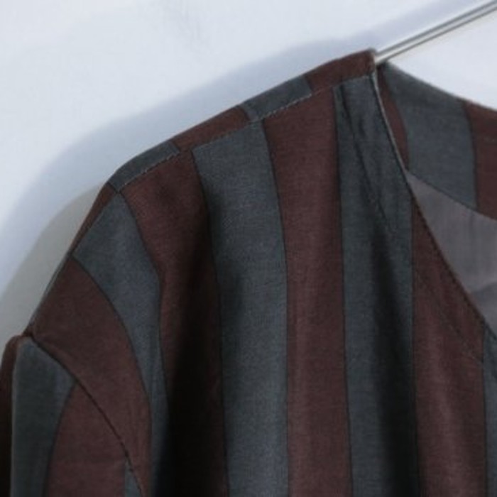 Stripe design brown collarless jacket | Vintage.City 古着屋、古着コーデ情報を発信