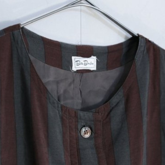 Stripe design brown collarless jacket | Vintage.City 古着屋、古着コーデ情報を発信