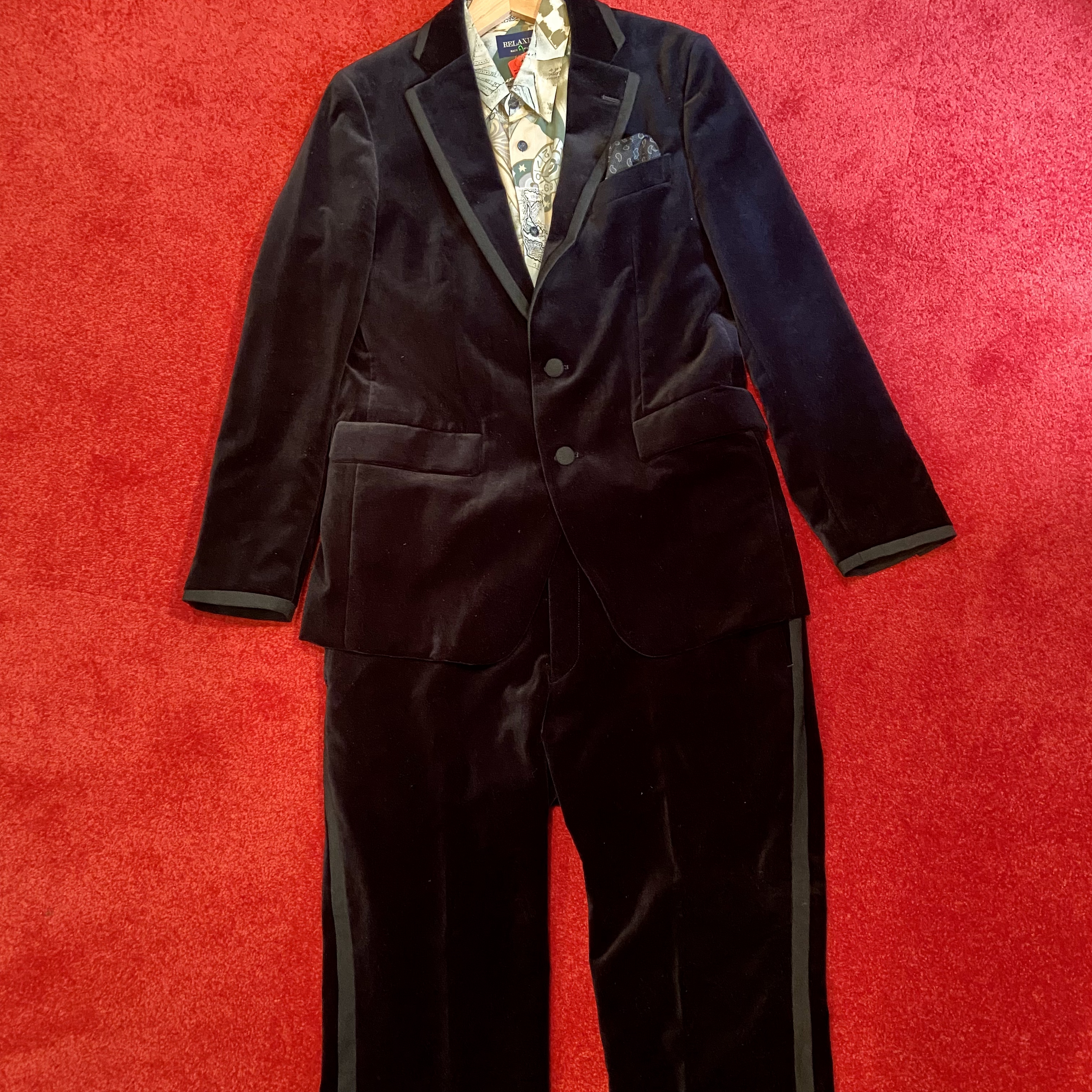 used men's 黒ベロアスーツ ジャケット タキシード | Vintage.City