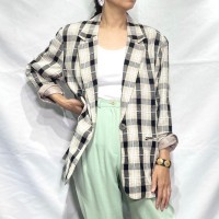 Beige plaid linen rayon tailored JKT | Vintage.City ヴィンテージ 古着