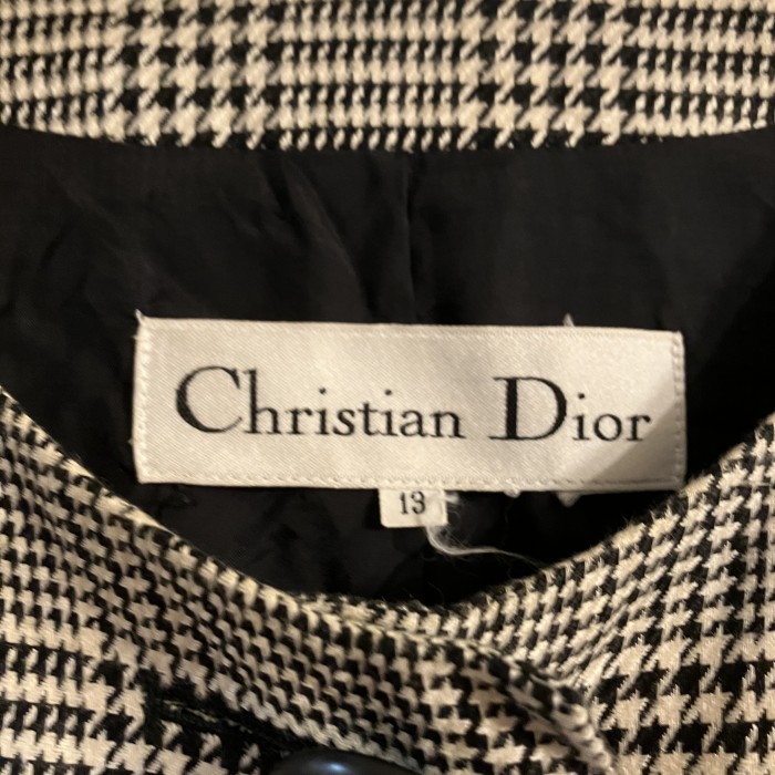 ChristianDior ノーカラーリネンジャケット グレンチェック | Vintage.City 古着屋、古着コーデ情報を発信