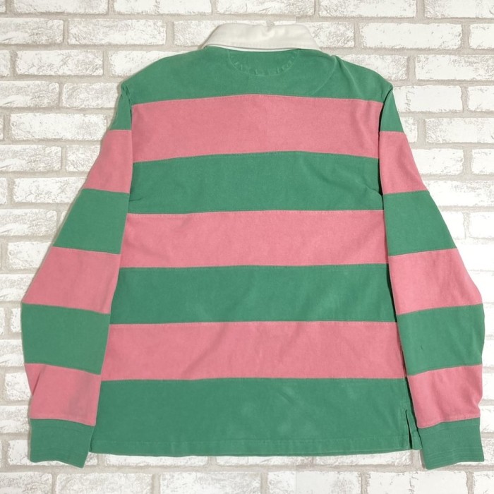 ポロバイラルフローレン ラガーシャツ ピンク×グリーン ボーダー L
