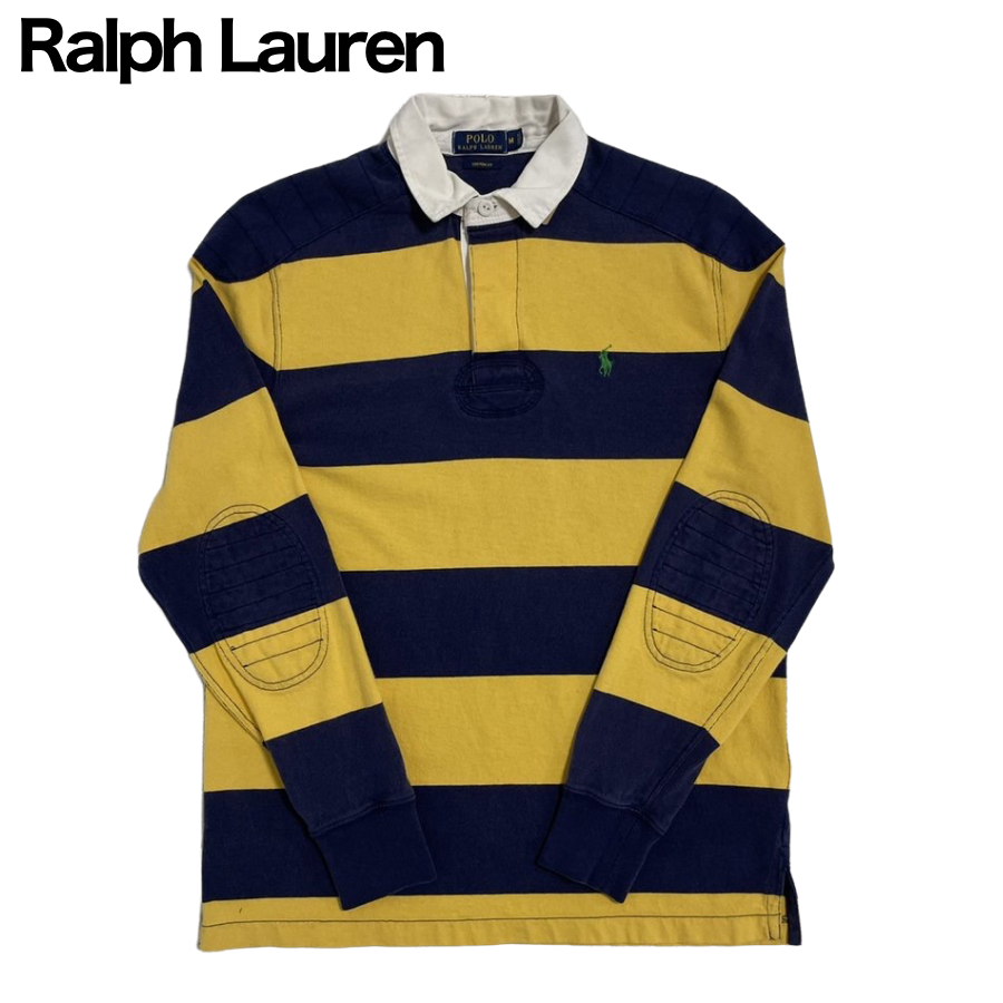 POLO RALPH LAUREN ラガーシャツ 黄/紺 ボーダー Ｍ コットン | Vintage.City