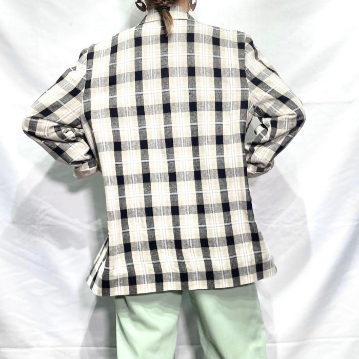 Beige plaid linen rayon tailored JKT | Vintage.City Vintage Shops, Vintage Fashion Trends