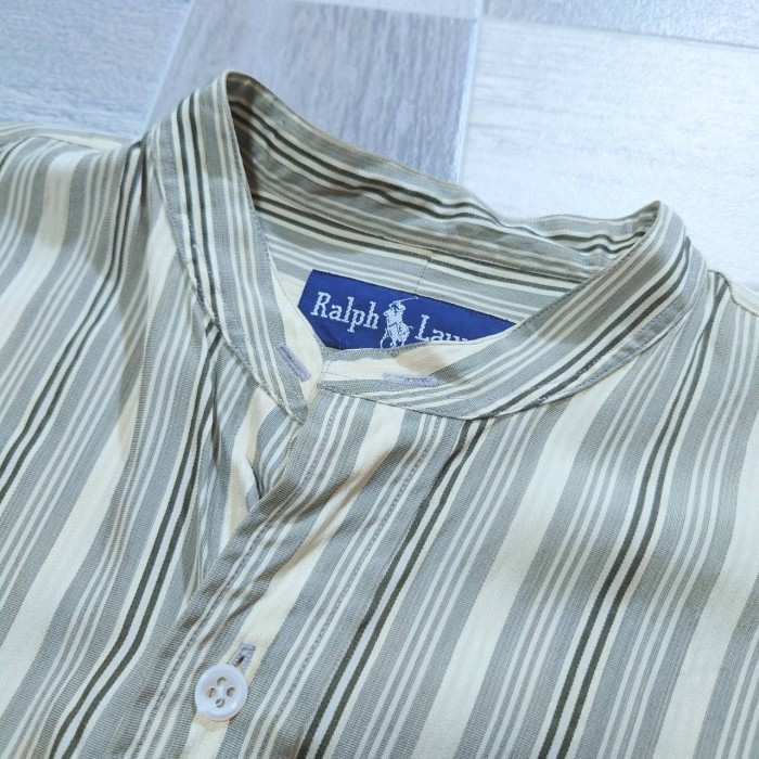 90’s RALPH LAUREN ストライプ バンドカラー シャツ | Vintage.City 古着屋、古着コーデ情報を発信