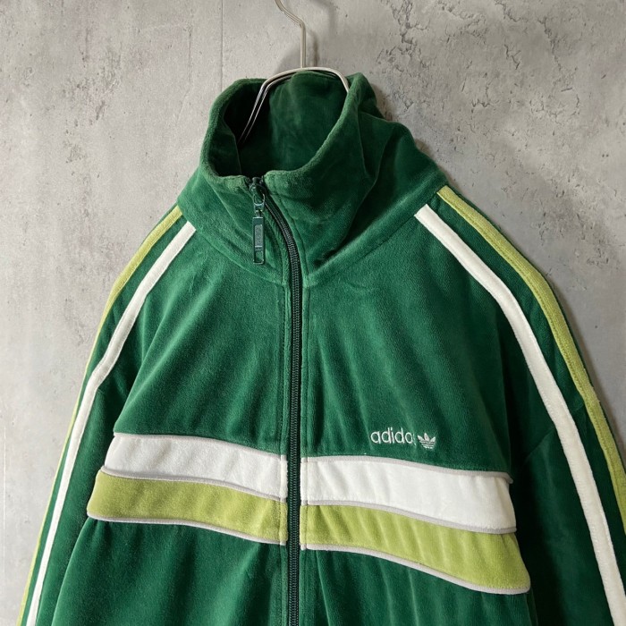 【希少デザイン】adidas両面ロゴ緑茶色スナップボタン襟付きトラックジャケット