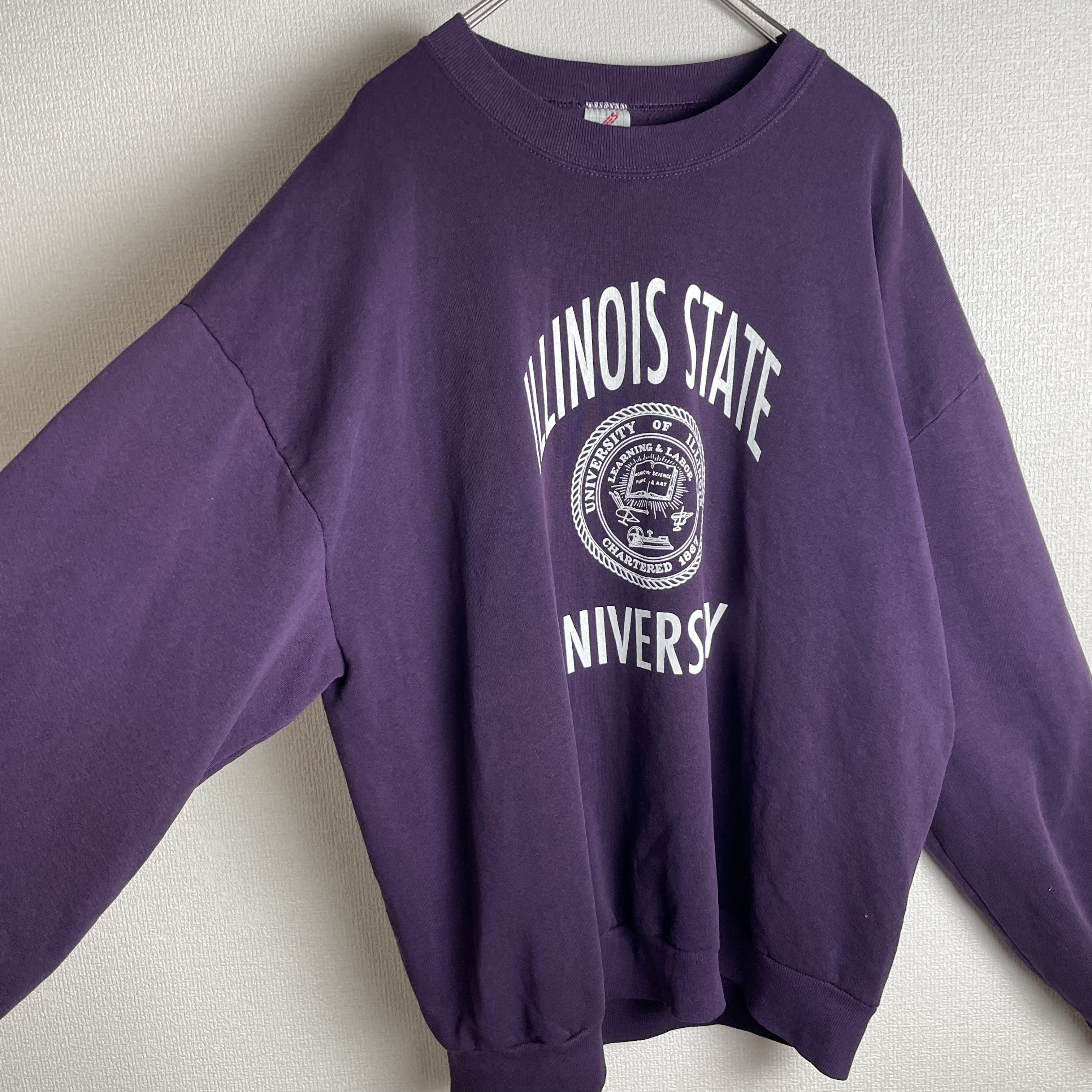 イリノイ州立大学 カレッジスウェット 90s 3連プリント パープル 紫 