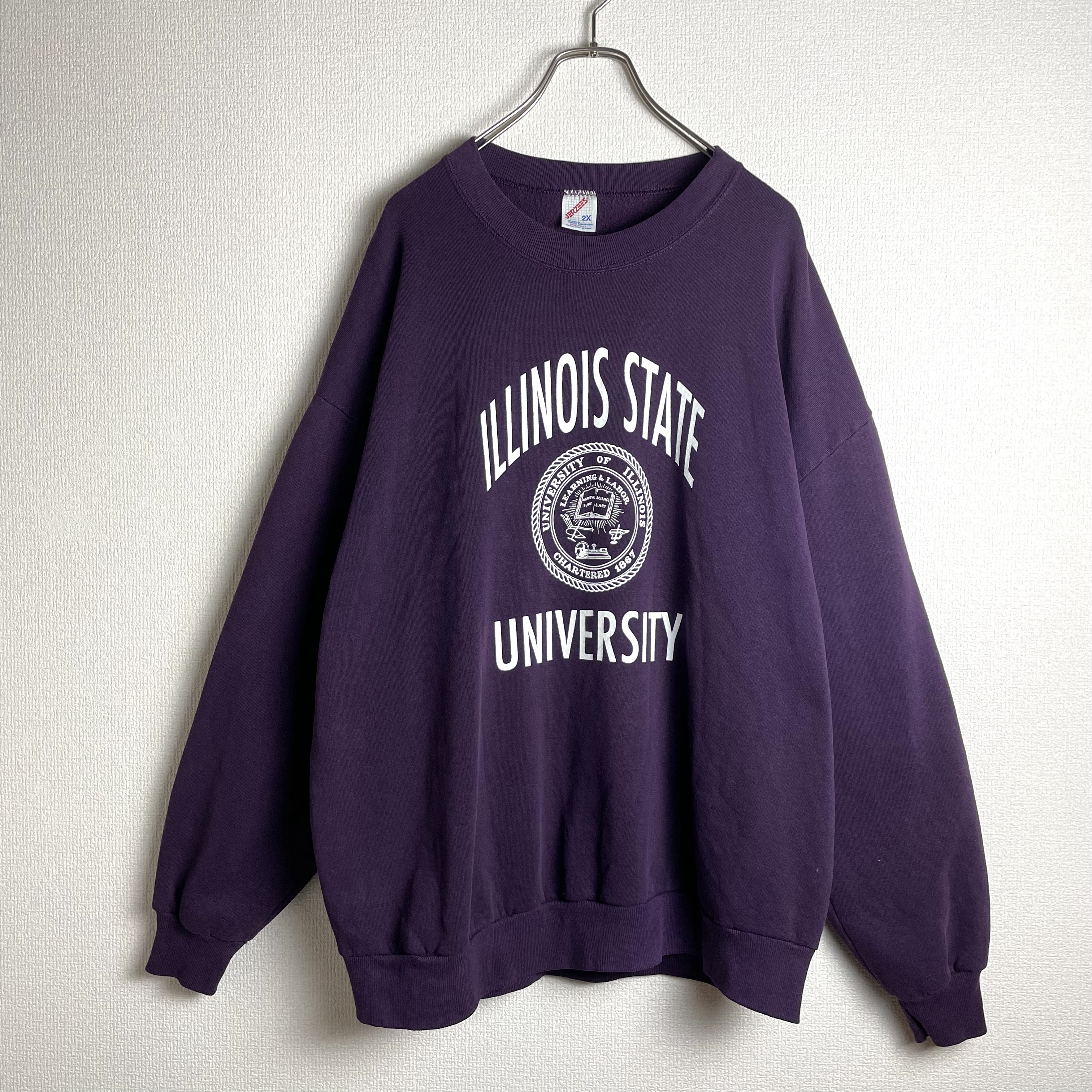 イリノイ州立大学 カレッジスウェット 90s 3連プリント パープル 紫 