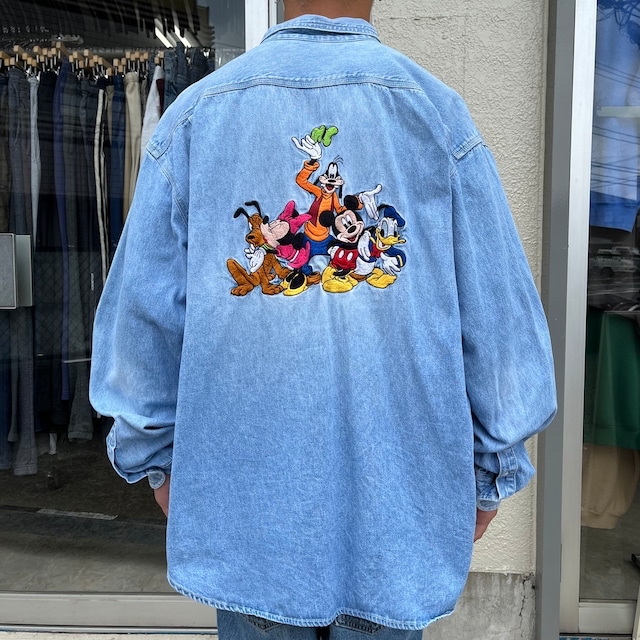 78%OFF!】 90s old Disney デニムシャツ ミッキー プルート 刺繍 