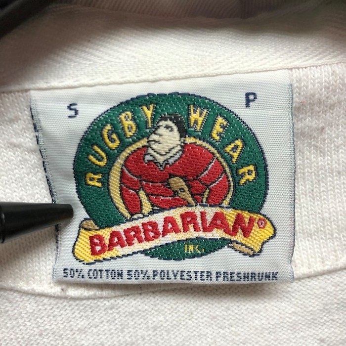 カナダ製 バーバリアン ラガーシャツ 長袖ポロ ボーダー プリントロゴ 