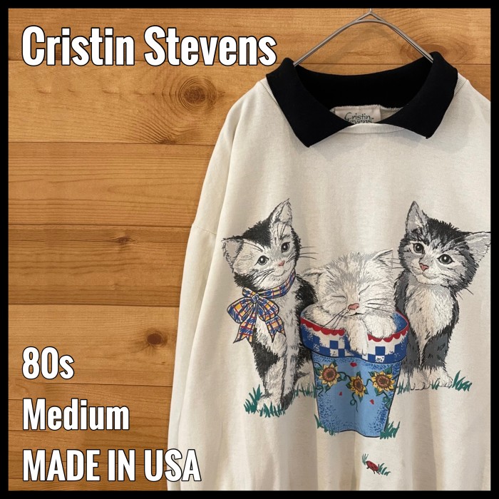 Cristin Stevens】80s USA製 スウェット 猫 両面プリント | Vintage.City