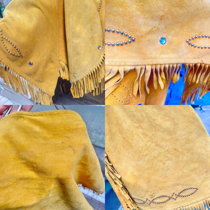Mustard deerskin western fringe scarf | Vintage.City 빈티지숍, 빈티지 코디 정보