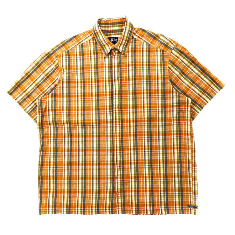 STUSSY 半袖チェックシャツ M オレンジ 紺タグ 90年代 USA製 | Vintage 