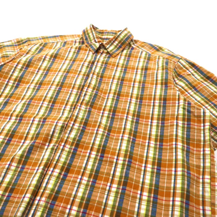 STUSSY 半袖チェックシャツ M オレンジ 紺タグ 90年代 USA製 | Vintage 
