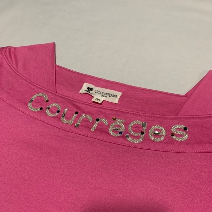 Courreges Silver Neck Logo Tee Pink | Vintage.City 古着屋、古着コーデ情報を発信