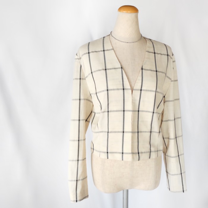 Ivory plaid crop jacket | Vintage.City 古着屋、古着コーデ情報を発信