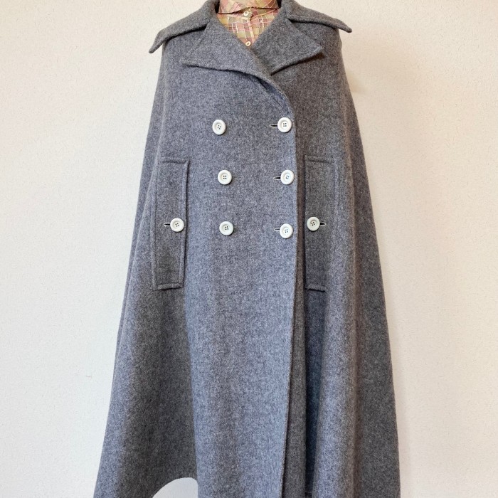 wool poncho coat ウールポンチョ グレー コート アウター | Vintage.City