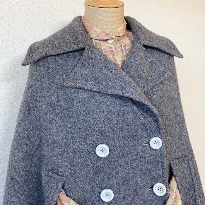 wool poncho coat ウールポンチョ グレー コート アウター | Vintage.City