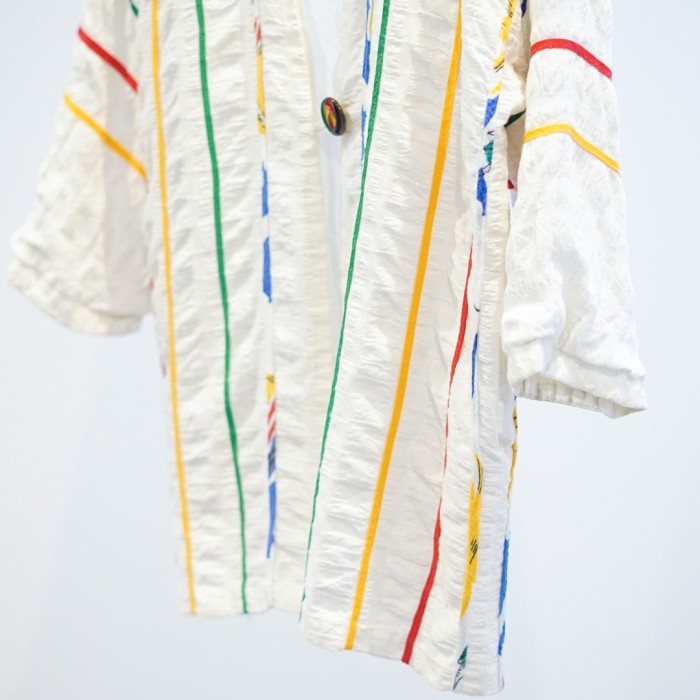 Collarless 1 button stripe jacket | Vintage.City 古着屋、古着コーデ情報を発信