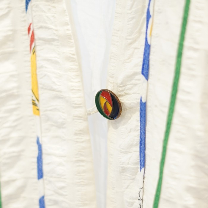 Collarless 1 button stripe jacket | Vintage.City 빈티지숍, 빈티지 코디 정보